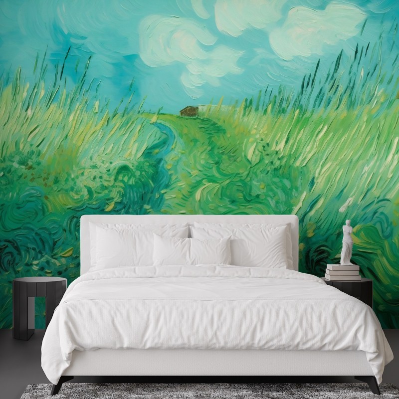 Fototapeta do sypialni - Pole z zieloną pszenicą - V. van Gogh | FEEBY