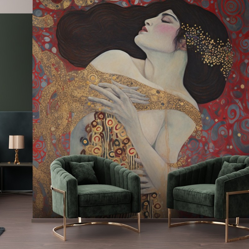 Moderne Fototapete - Rote abstrakte Frau - G. Klimt | Feeby