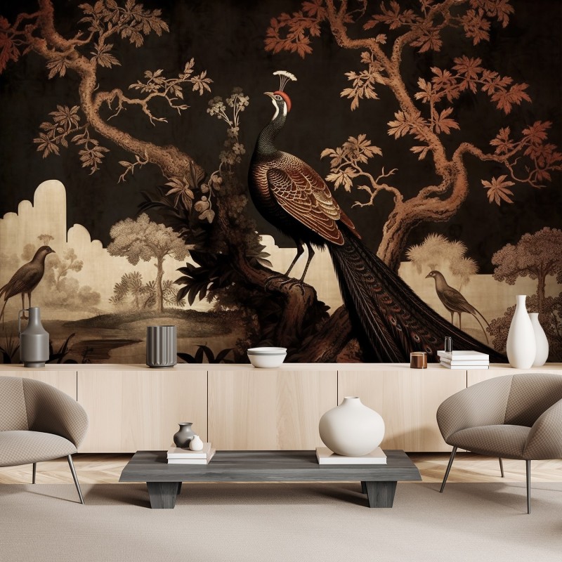 Fototapete - Orientalischer Pfau in einem Baum | Feeby