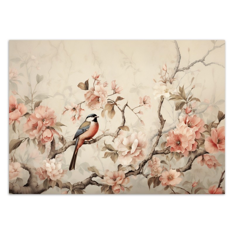 Fototapete - Vogel und Vintage Blumen | Feeby