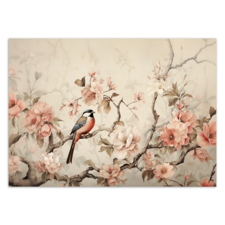 Fototapete - Vogel und Vintage Blumen | Feeby