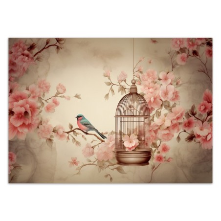 Stilvolle Fototapete - Vogel auf einem Vintage-Zweig | Feeby