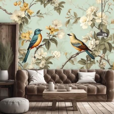 Fototapete - Vogel auf einem Zweig | Feeby