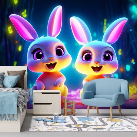 Modische Fototapete - Paar Neon-Hasen | Feeby