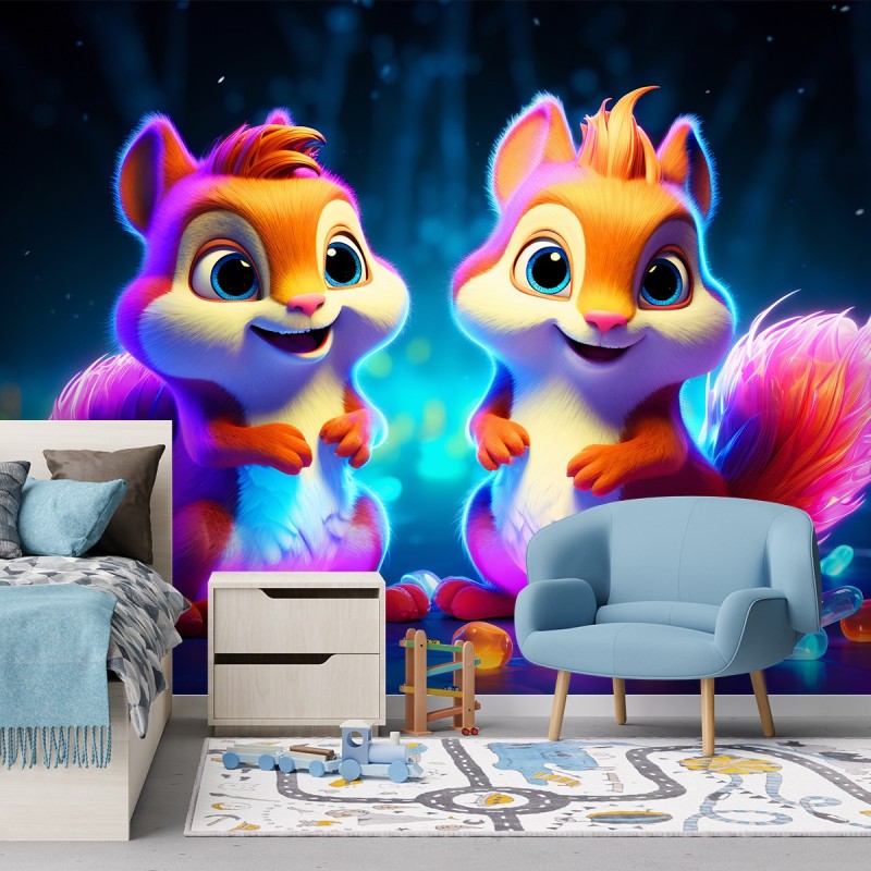 Moderne Fototapete - Neon-Eichhörnchen | Feeby