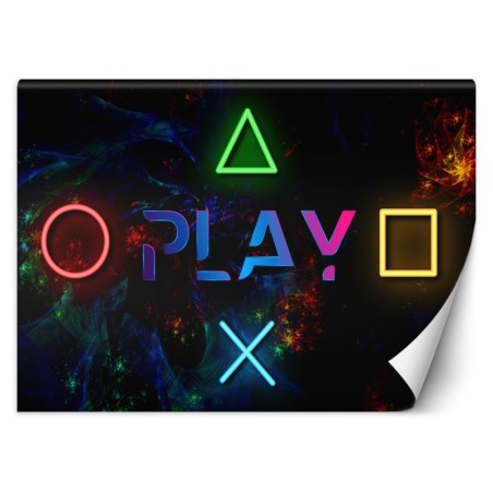 Fototapete - Play-Schriftzug und Tasten für Controller | Feeby