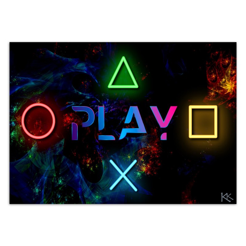 Fototapete - Play-Schriftzug und Tasten für Controller | Feeby