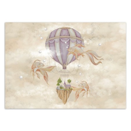 Fototapete - Heißluftballon fliegendes Haus und Fisch | Feeby