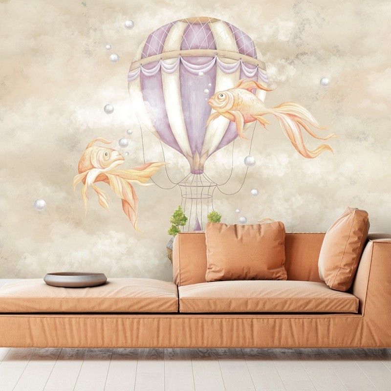 Moderne Fototapete - Ballon Haus Fisch Beige | Feeby