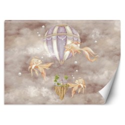 Fototapete - Heißluftballon fliegendes Haus und Fisch | Feeby