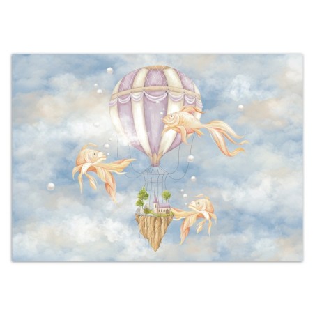 Fototapete - Fliegender Ballon und Fisch Blau | Feeby