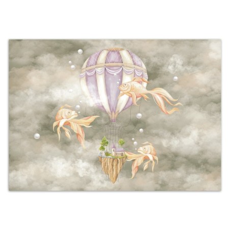 Fototapete - Fliegender Ballon und Fisch Beige | Feeby