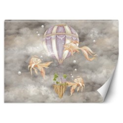 Fototapete - Heißluftballon fliegendes Haus und Fisch | Feeby