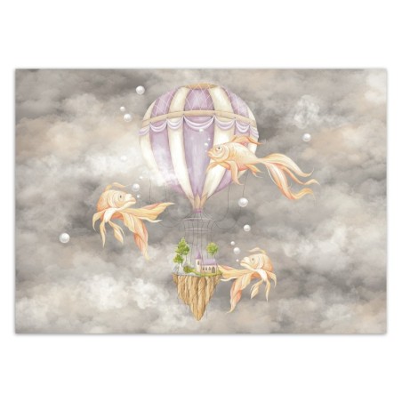 Fototapete - Heißluftballon fliegendes Haus und Fisch | Feeby