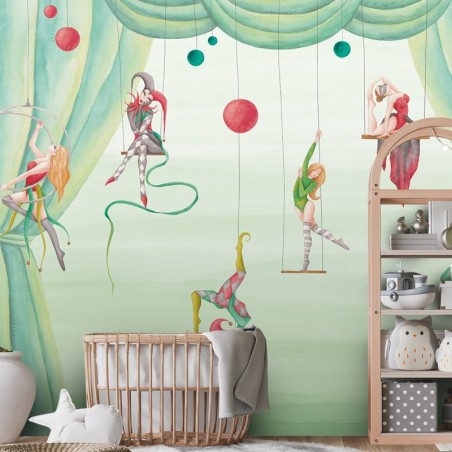 Moderne Fototapete - Zirkus Zirkusakrobat Grün | Feeby