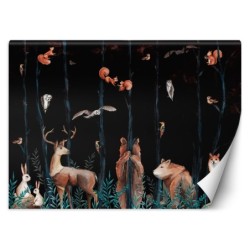 Modische Fototapete - Waldtiere Hirsch Bär Fuchs | Feeby