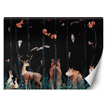 Modische Fototapete - Waldtiere Hirsch Bär Fuchs | Feeby
