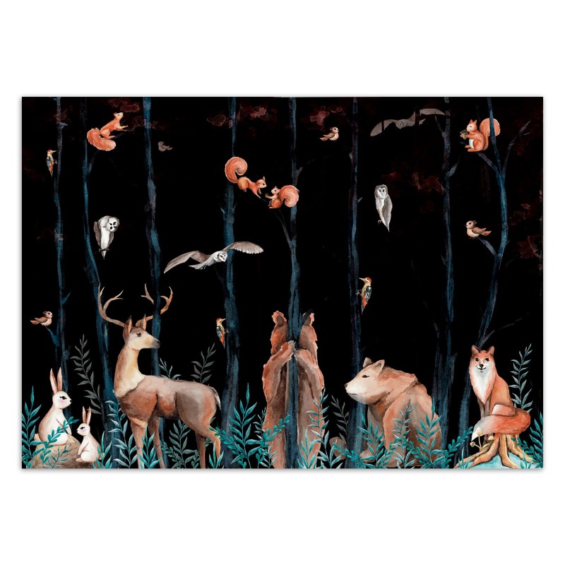 Modische Fototapete - Waldtiere Hirsch Bär Fuchs | Feeby