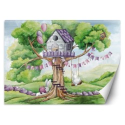 Fototapete - Weiße Kaninchen Hütte auf dem Baum | Feeby