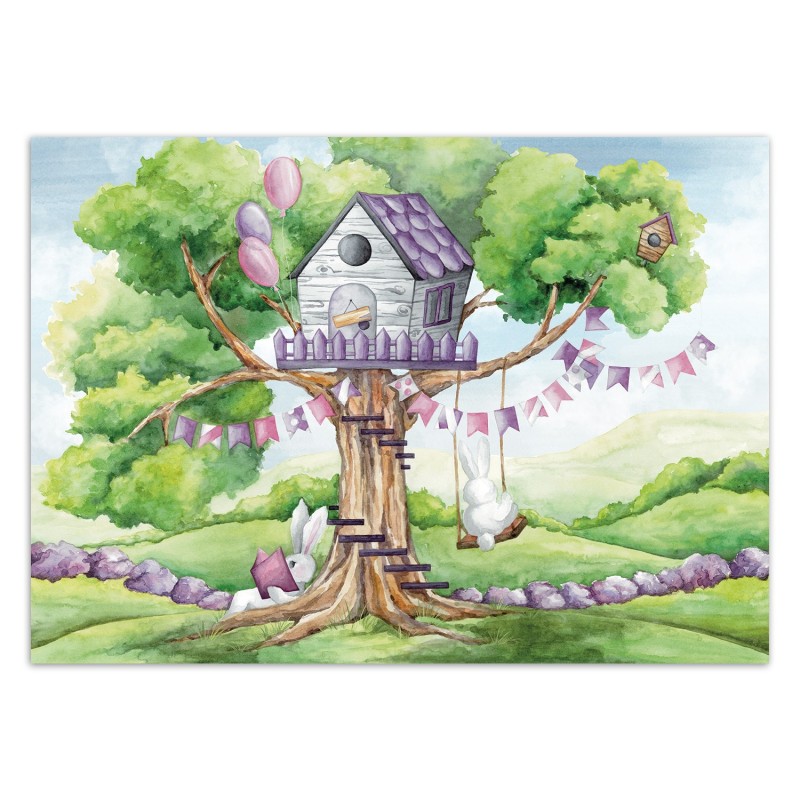 Fototapete - Weiße Kaninchen Hütte auf dem Baum | Feeby