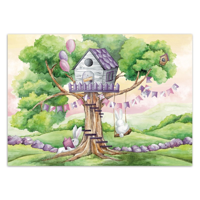 Fototapete - Weiße Kaninchen Hütte auf dem Baum | Feeby