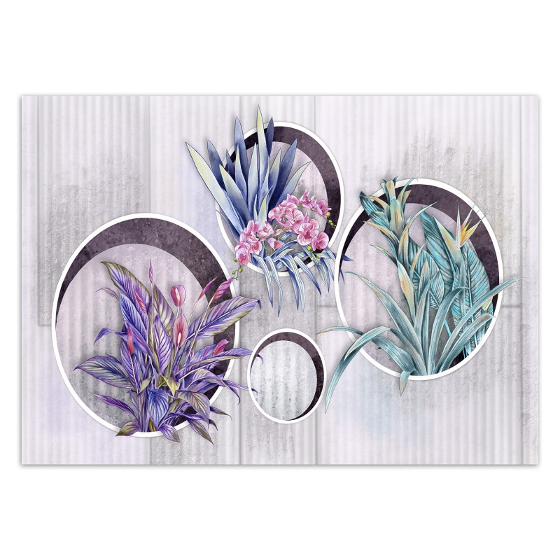 Fototapete - Violett Blumen in Töpfen Betonoptik | Feeby