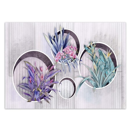 Fototapete - Violett Blumen in Töpfen Betonoptik | Feeby