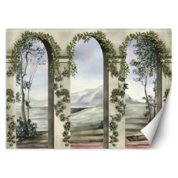 Fototapete - Säulen Bögen Blumen Pflanzen Landschaft | Feeby