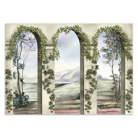 Fototapete - Säulen Bögen Blumen Pflanzen Landschaft | Feeby