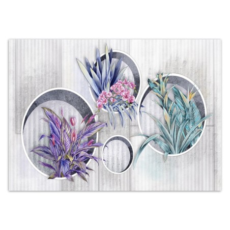 Fototapete - Lila Blumen in Töpfen Betonoptik | Feeby