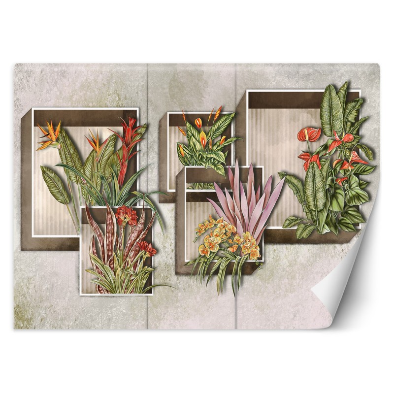 Fototapete - Blumen Pflanzen Abstrakt Beton | Feeby