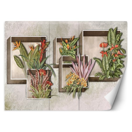 Fototapete - Blumen Pflanzen Abstrakt Beton | Feeby