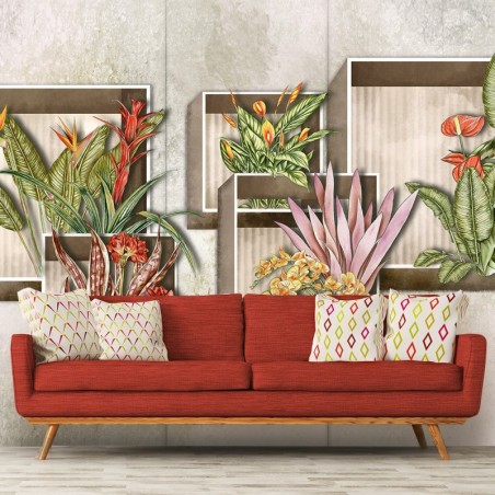 Fototapete - Blumen Pflanzen Abstrakt Beton | Feeby