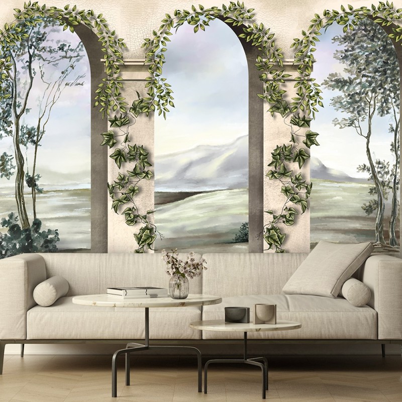 Fototapete - Säulen und Bögen mit Efeu | Feeby