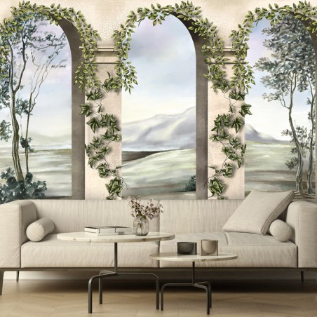 Fototapete - Säulen und Bögen mit Efeu | Feeby