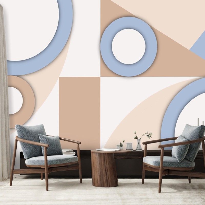 Fototapete - Geometrische Abstrakt Beige Braun Blau | Feeby