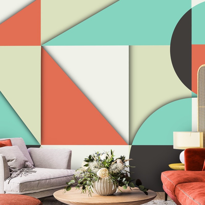 Fototapete - Geometrische Abstrakt Rot Grün Türkis | Feeby