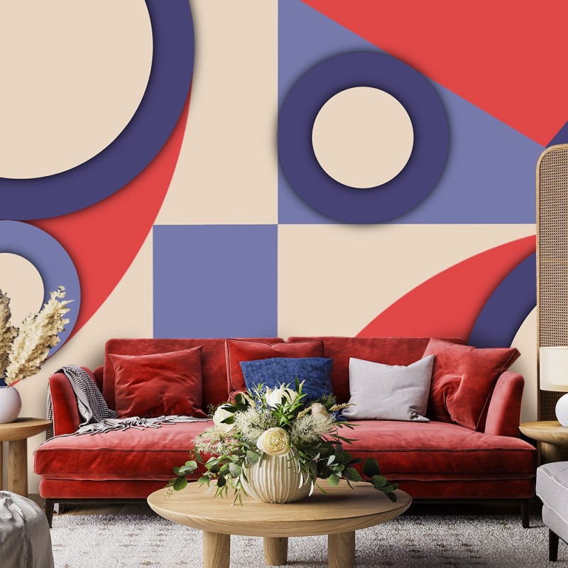 Fototapete - Geometrische Abstrakt Rot Beige Lila | Feeby