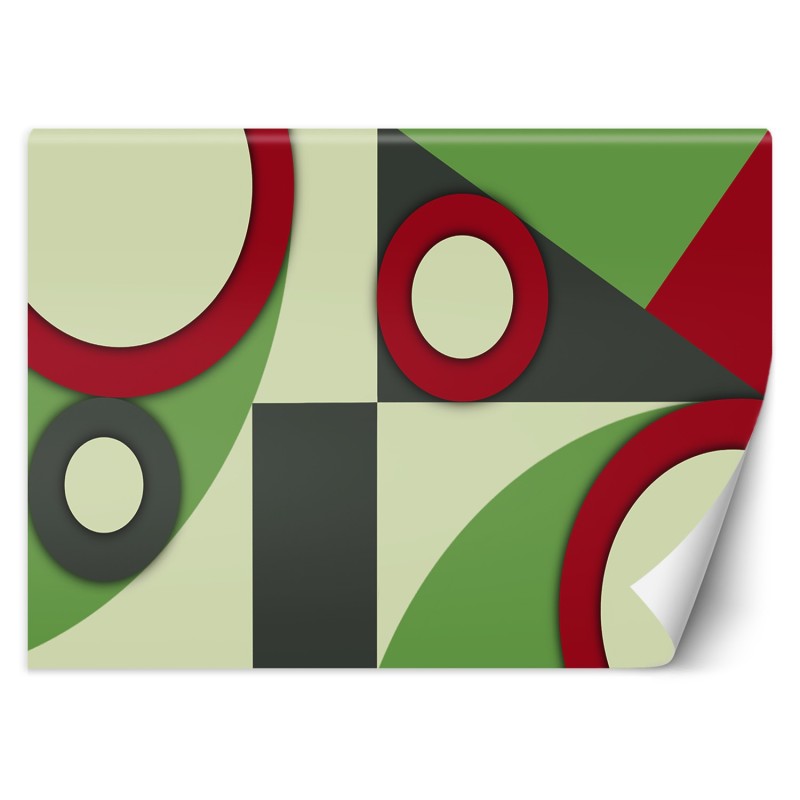 Moderne Fototapete - Geometrische Abstrakt Rot Grün | Feeby
