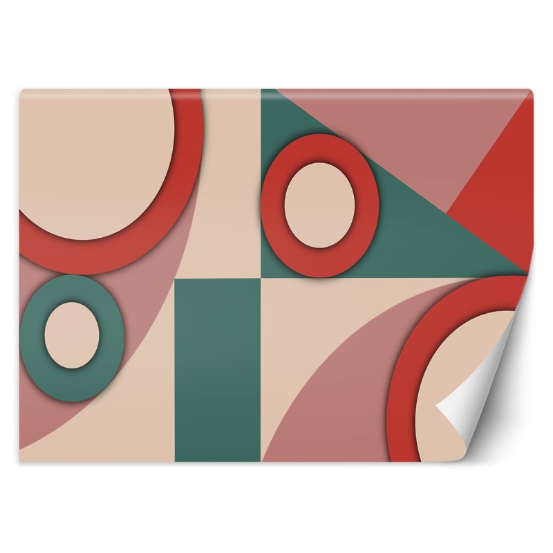 Fototapete - Geometrische Abstrakt Rot Rosa Grün | Feeby