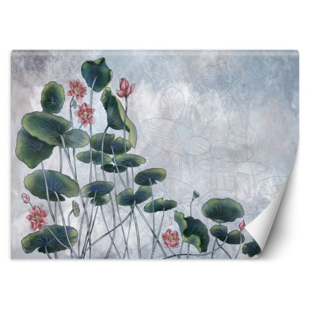 Fototapete - Rote Wasserlilie Betonoptik Natur | Feeby