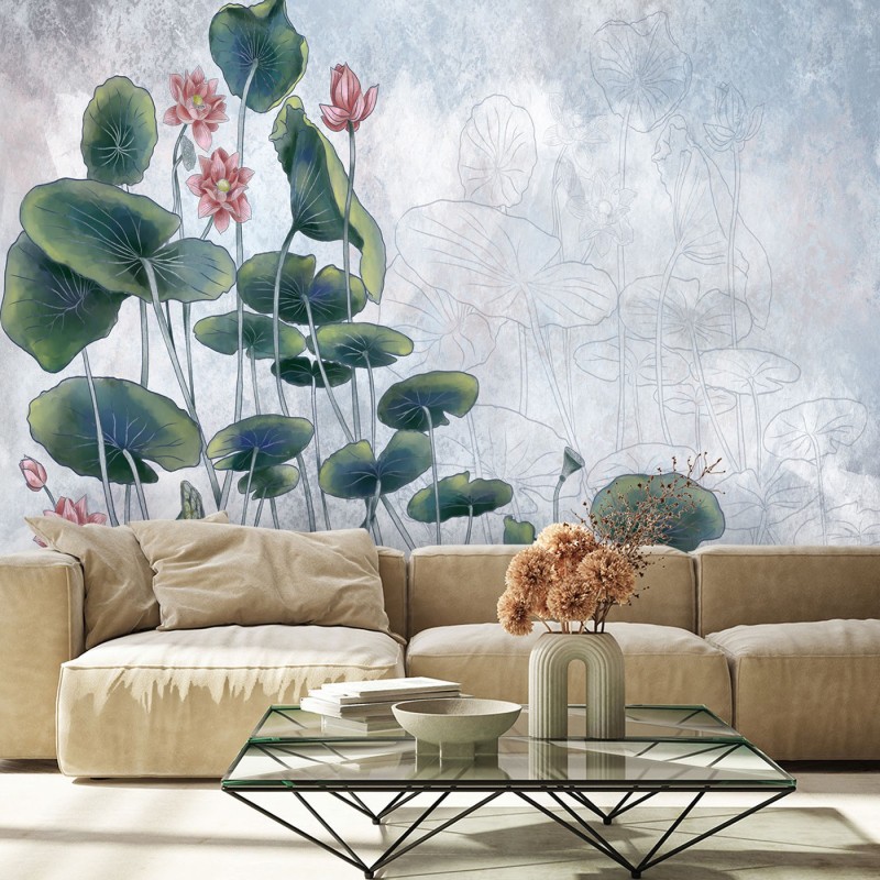 Fototapete - Rote Wasserlilie Betonoptik Natur | Feeby