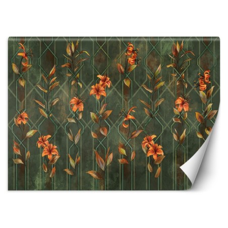 Fototapete - Lilia Blumen Orange Grün | Feeby