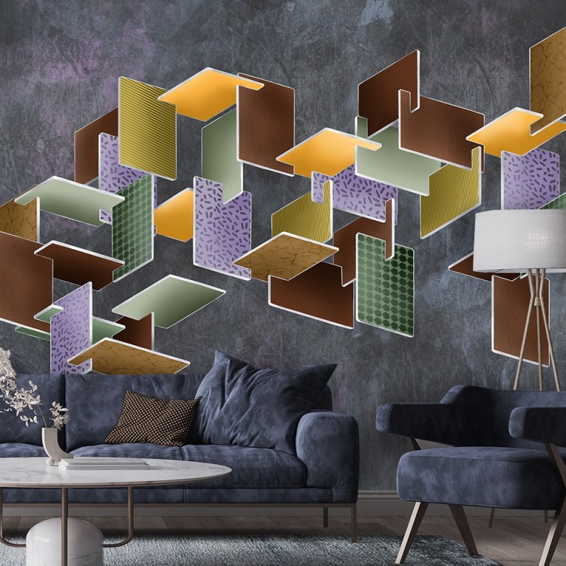 Moderne Fototapete - 3D -Rätsel Abstrakt Bunt | Feeby