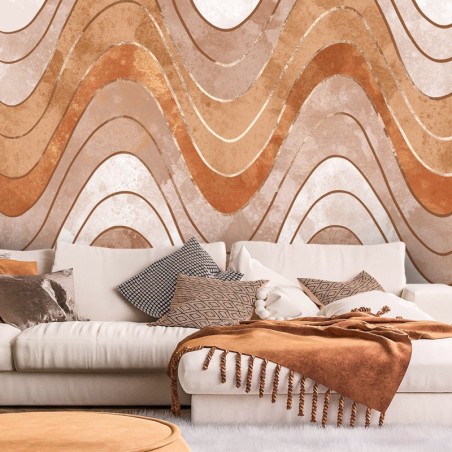 Fototapete - Horizontale wellige Linien Orange Beige | Feeby