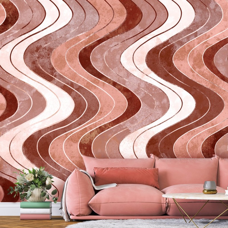 Fototapete - Abstrakt Vertikale wellige Linien Orange Rot | Feeby