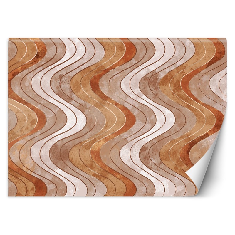 Fototapete - Abstrakt Vertikale wellige Linien Orange Braun | Feeby