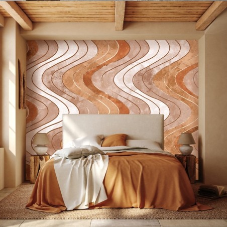 Fototapete - Abstrakt Vertikale wellige Linien Orange Braun | Feeby