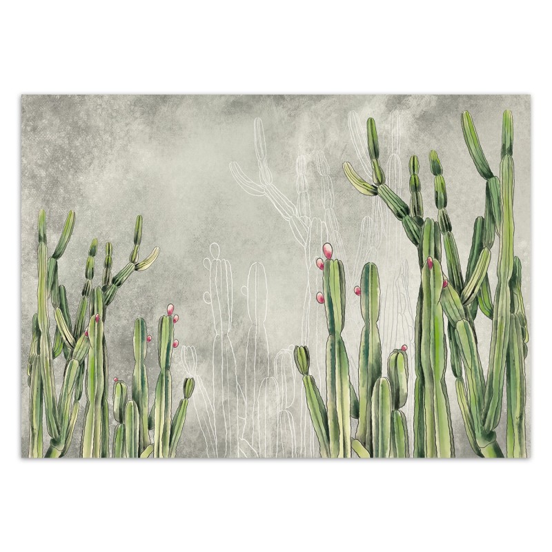 Fototapete - Grün Kaktus Blumen Betonoptik Grau | Feeby