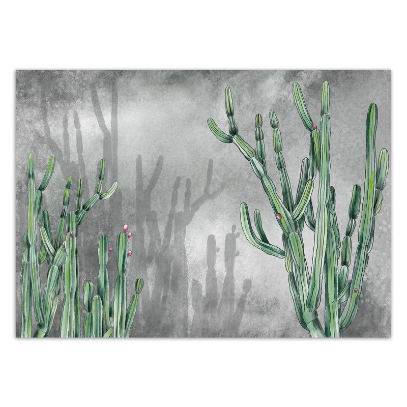 Fototapete - Atacama Cactus Betonwand Grau Grün | Feeby